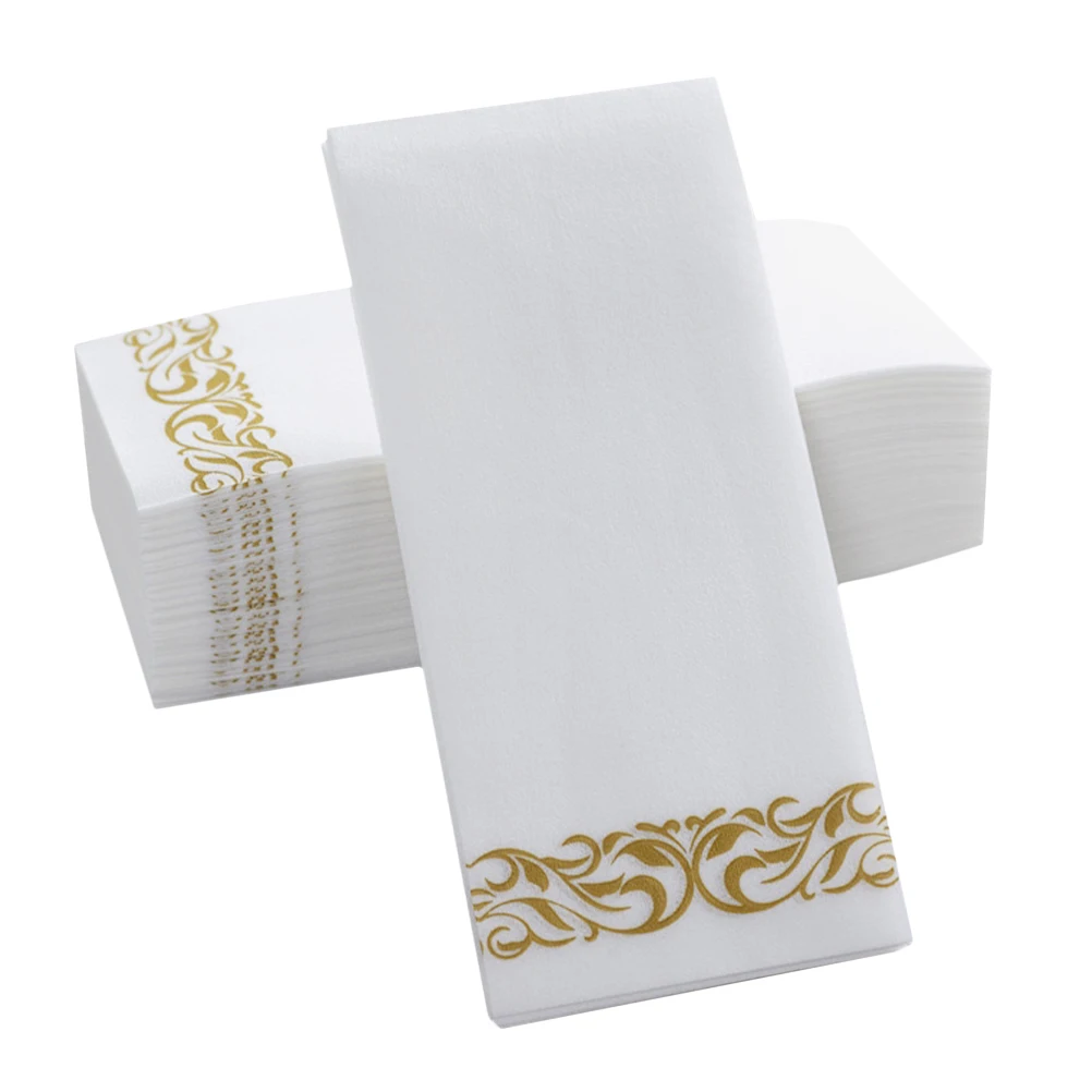 

100pcs Gold Printed Napkins 40x30cm Thick Folded Disposable Party Banquet Wedding Cocktail Elegant Tissue Hotel Restaurant