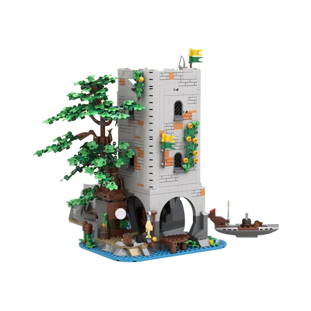 Gobricks MOC Forestmen River Fortress Строительные блоки Модель Средневековая сторожевая башня Архитектура Кирпичи Сборка игрушек Дети DIY Подарки