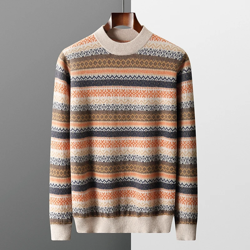 

Men's Autumn Winter New Cashmere Sweater Thick Loose Comfortable Pullover Sweater Casual Business Color Block Knitted Base Shirt