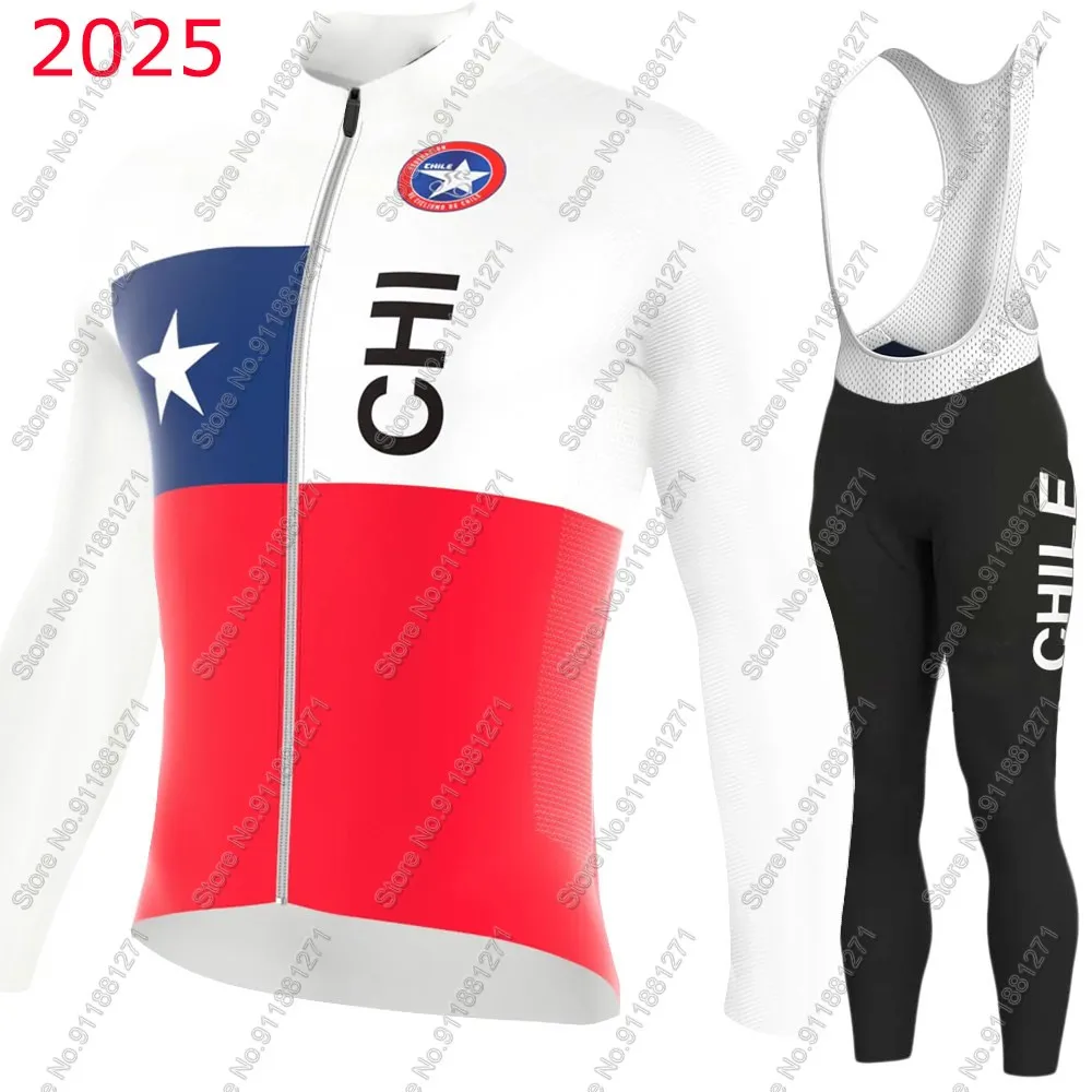 

Chile Team 2025 Cycling Jersey Set White Red Summer Winter Clothing Suit Mens Long Sleeve MTB Bike Road Pants Maillot Ropa
