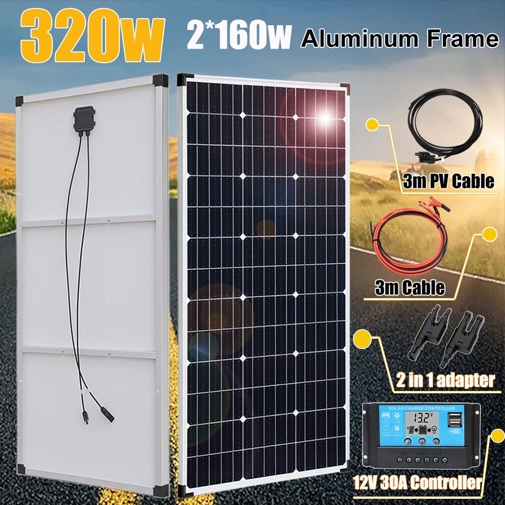 320w 160w 300w lightweight solar panel aluminum frame 12v battery camper charger kit photovoltaic panel system for home balcony