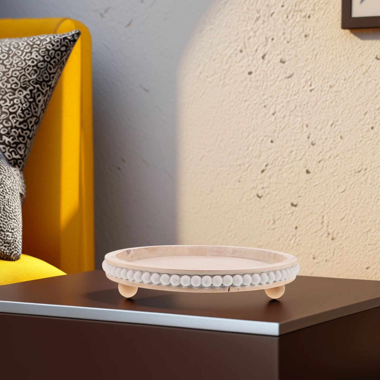 

French Vintage Wooden Tray Round Rustic Farmhouse Serving Plate Tea Coffee Table Kitchen Counter Dining Centerpiece Decor