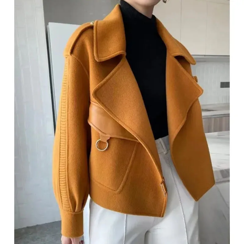 Women Faux Woolen Jacket Fall Winter Korean Fashion Coat Blazer Office Lady Long Sleeve Loose Cardigan Outwear Female Top