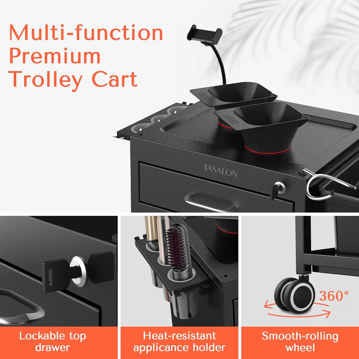 New Upgrade Salon Metal Trolley Cart for Salon Station - Space Saving Salon Rolling Cart with 2 Magnetic Bowls– Beauty C