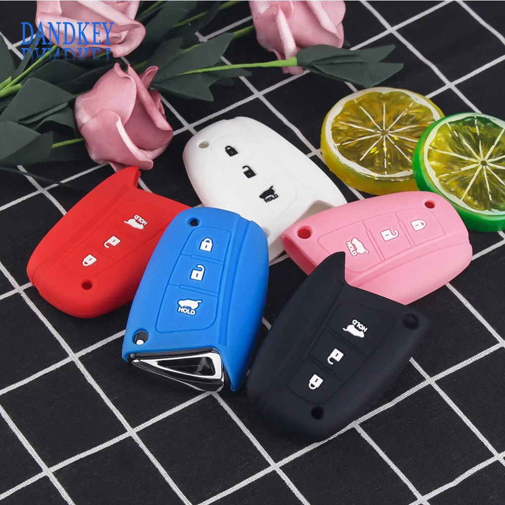 Dandkey Silicone Car Key Cover Case For Hyundai Solaris Accent  Santa Fe ix45 2013 2014 3 Button Rubber Remote Key Cover