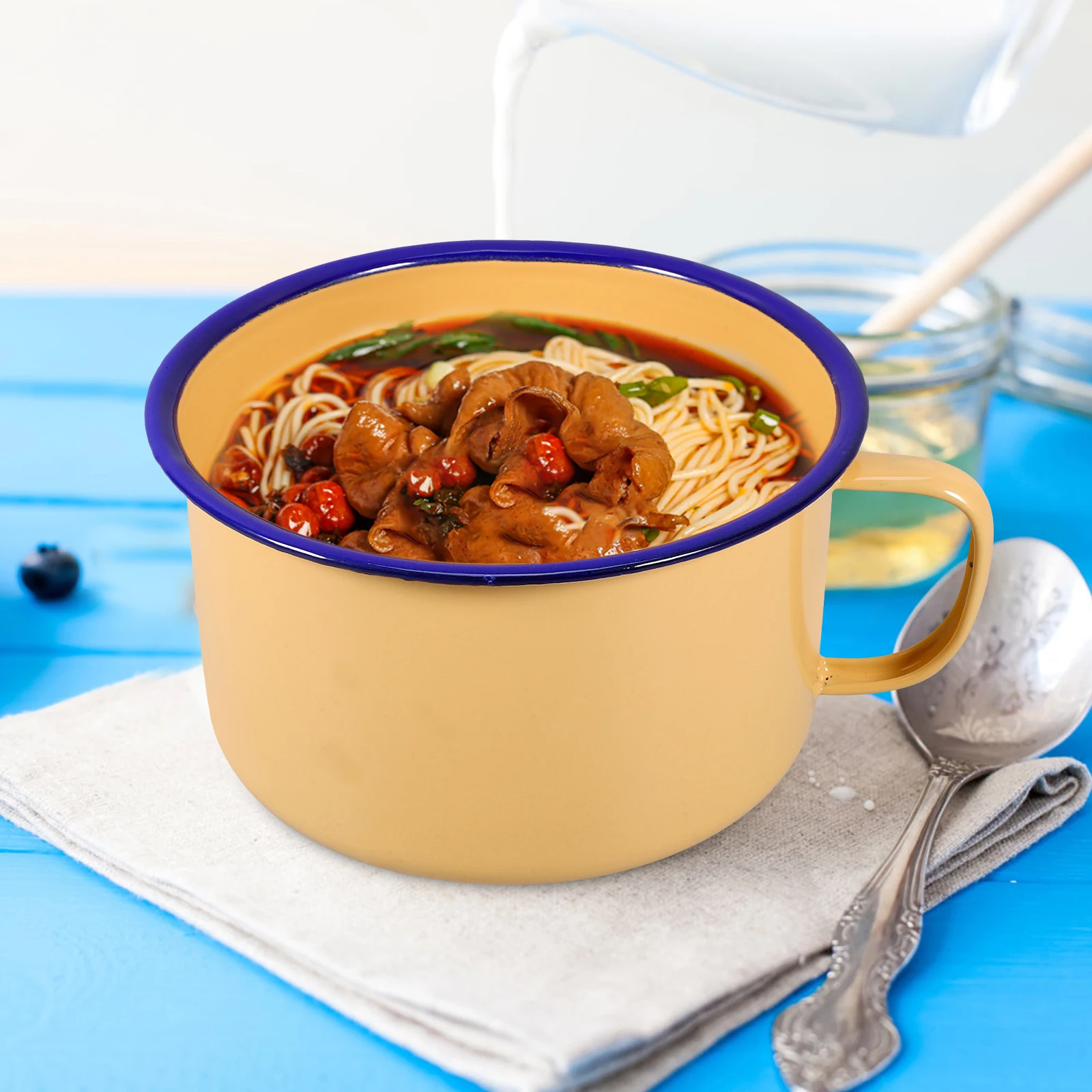 

Retro Enameled Bowl Snack Cup Microwave Noodle Food Serving Large Soup Bowls Ramen Kitchenware Student Practical