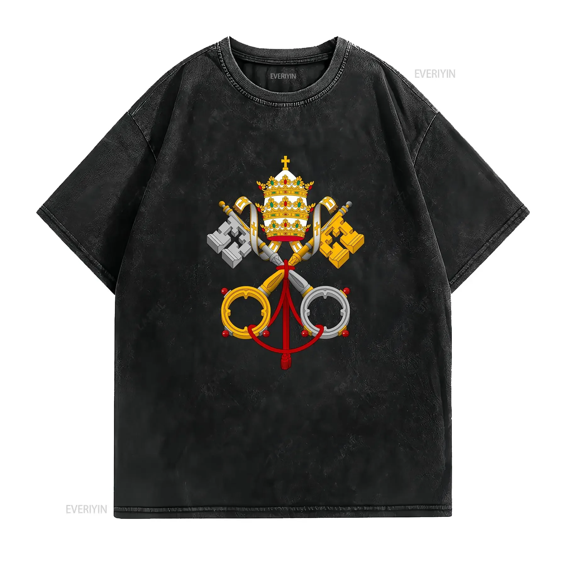 Vatican City Holy See Coat of Arms  T Shirt Catholic Priest Ordination gift Confirmation Roman Heraldry vintage Washed Unisex