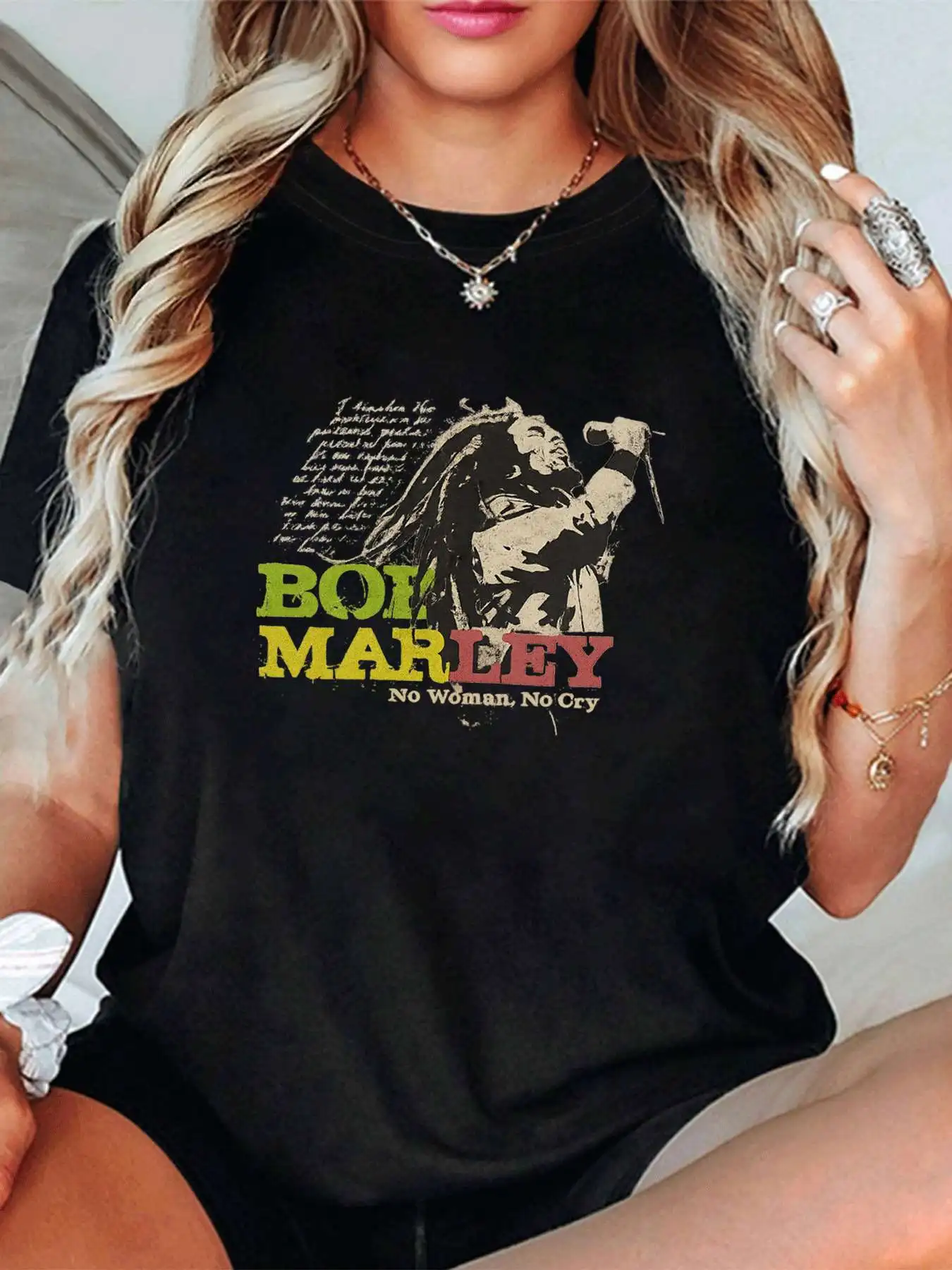 

【015048】Plus size women's round neck short sleeve T-shirt with elastic half sleeves and trendy prints
