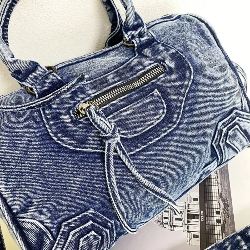 New Washed Denim Shoulder Bag Cloth Splicing Large Capacity Tote Bag Handbags Women