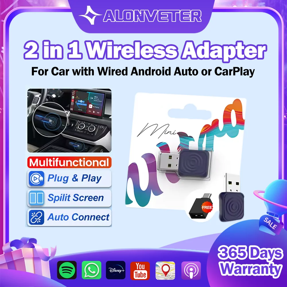 

CarlinKit CarPlay Box Wired To Wireless Adapter 2 In 1 Smart Mini Ultra Wireless Android Auto WiFi Bluetooth Connect USB Dongle
