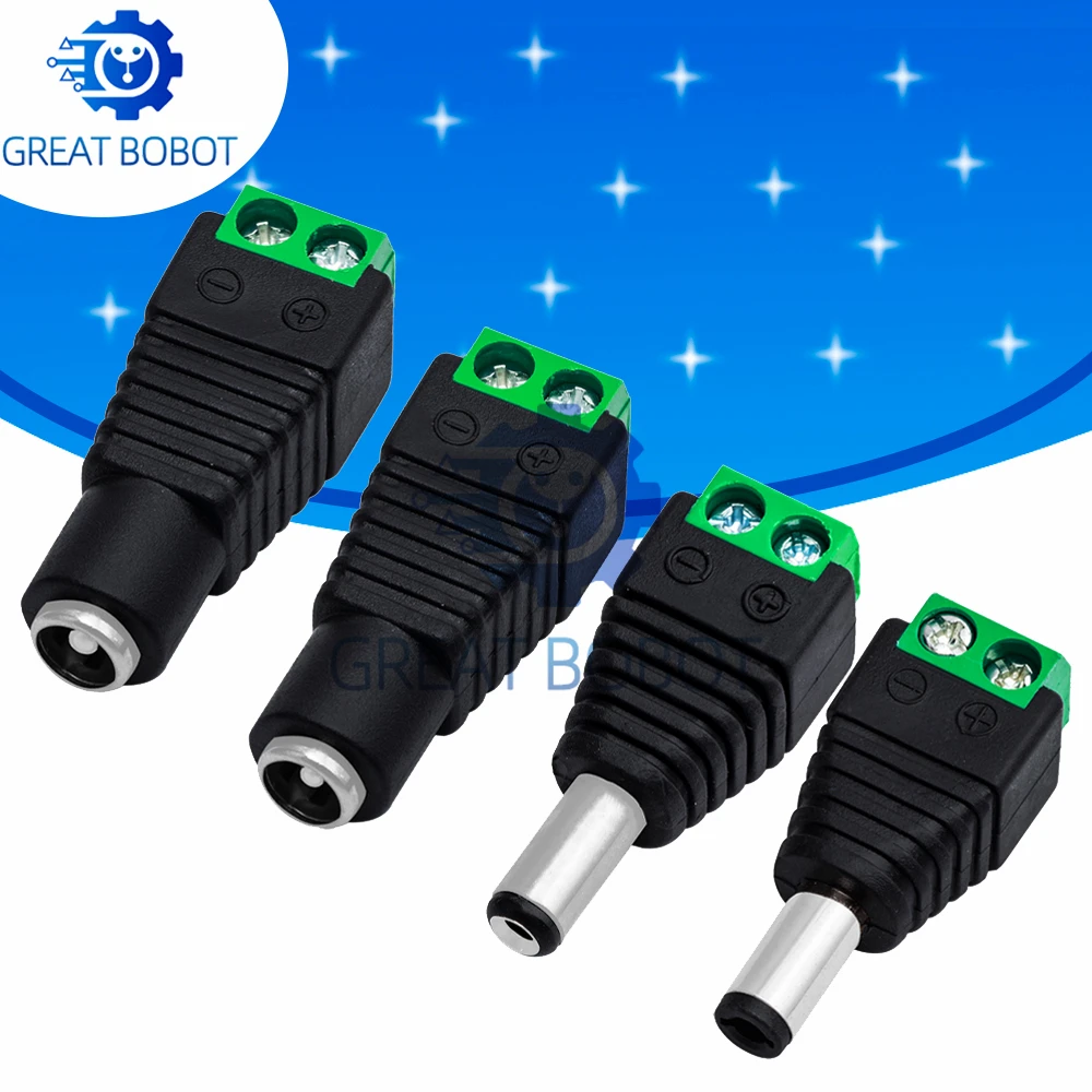 Male‑Female 5.5x2.1mm DC Power Jack Connector Set for LED Light Strips and CCTV Cameras