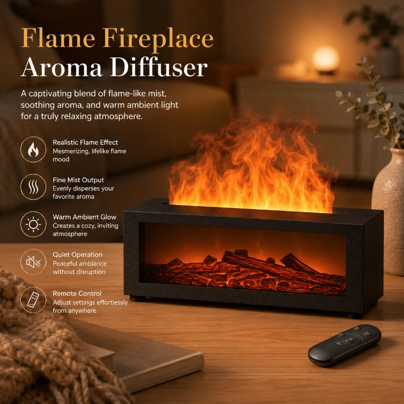 Flame Aroma Diffuser, Simulated Fireplace Essential Oil Diffuser,7-Color Flames, for Christmas Gift,Christmas Decor  Humidifier