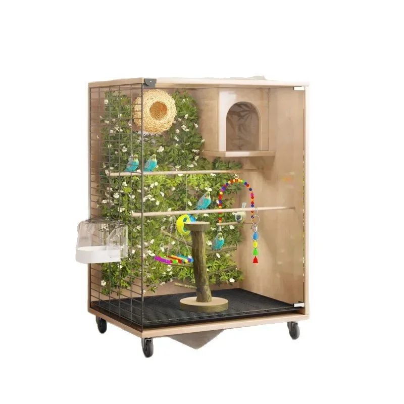 Solid Wood Glass Transparent Large Bird Cage Long Lasting Spacious Interior Sturdy Construction Easy Installation Easy to Use