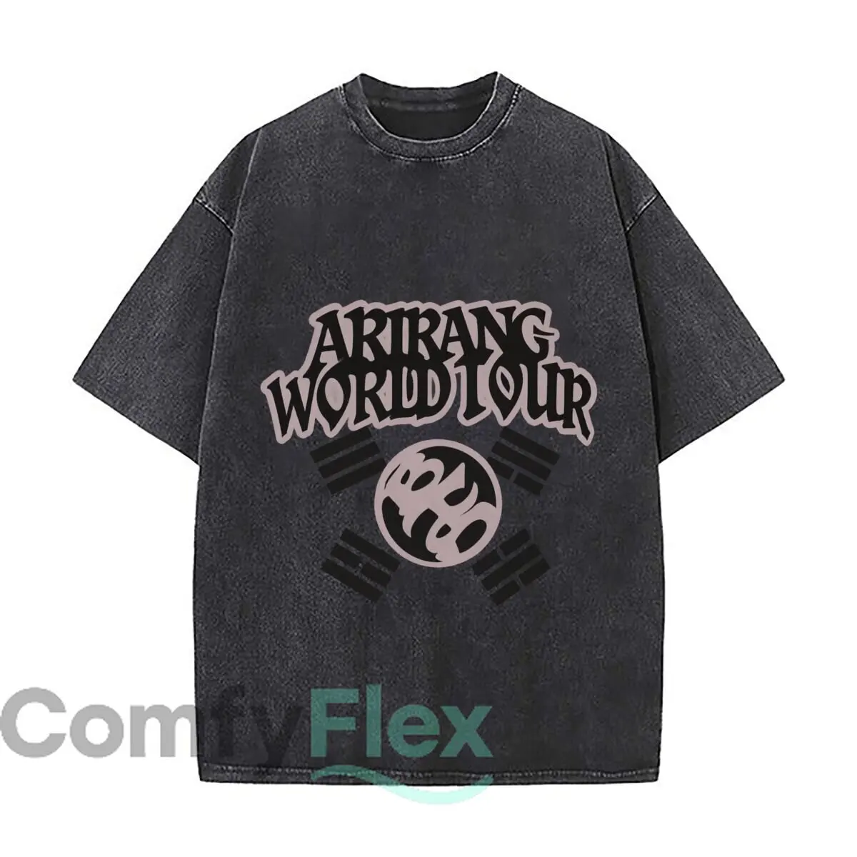 Arirang World Tour Koreanisches Traditionelles Symbol Gewaschenes Kurzarm-Loose-Fit-Streetwear-T-Shirt Hip Hop – Detail 1