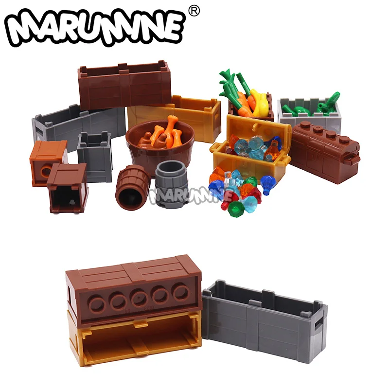 Marumine 2x6 나무 케이스 바구니, 건물 벽돌 나무 상자 컨테이너, MOC 블록 부품, DIY 건설 해적 액세서리, 6 개