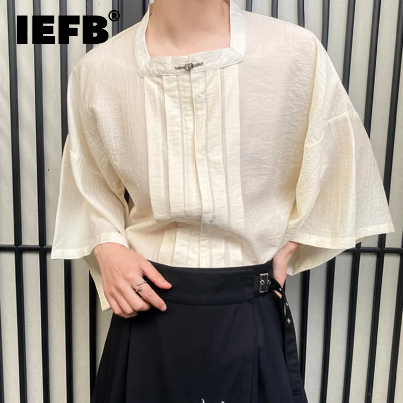 

IEFB Chinese Style Stylish Men's Shirt 2024 Summer New Square Collar Half Sleeve Fashion Trend Loose Casual Male Top 9C5612