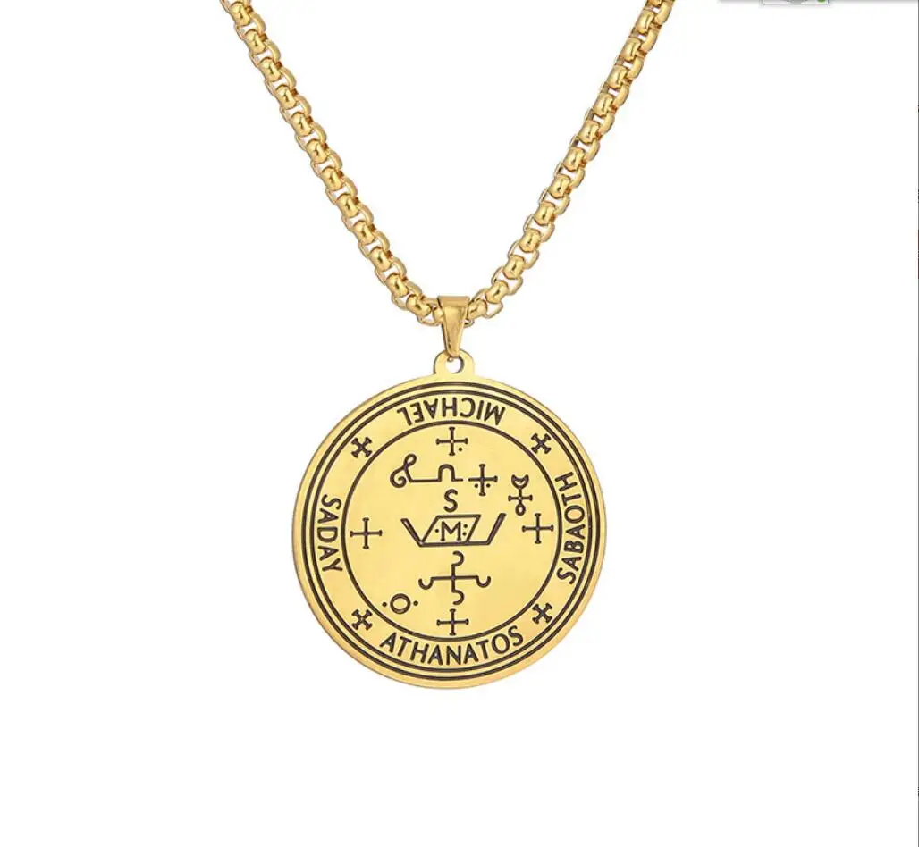 1PC Archangel Raphael Sigil Magic Necklace for Men Safe and Positive Amulet King of Solomon Jewelry Stainless Steel F1021