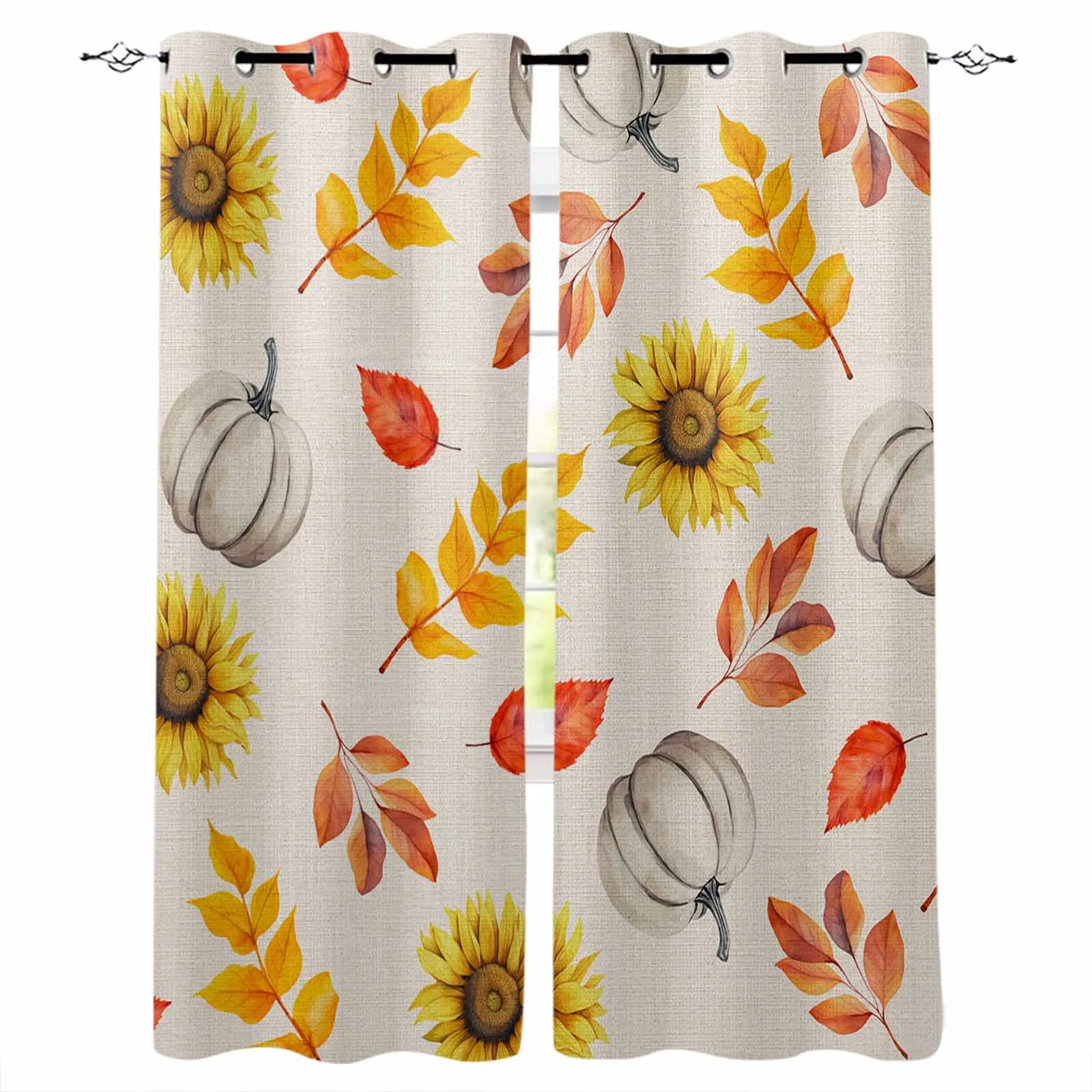 Autumn Sunflower Pumpkin Country Style Curtains for Living Room Window Decoration Curtains in Home Kitchen Luxury Bedroom Drapes