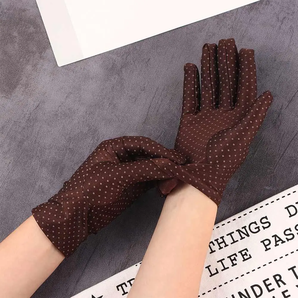 Thin Etiquette Spring Elastic Spandex Summer Sunscreen Women Gloves Driving Gloves Dots Gloves