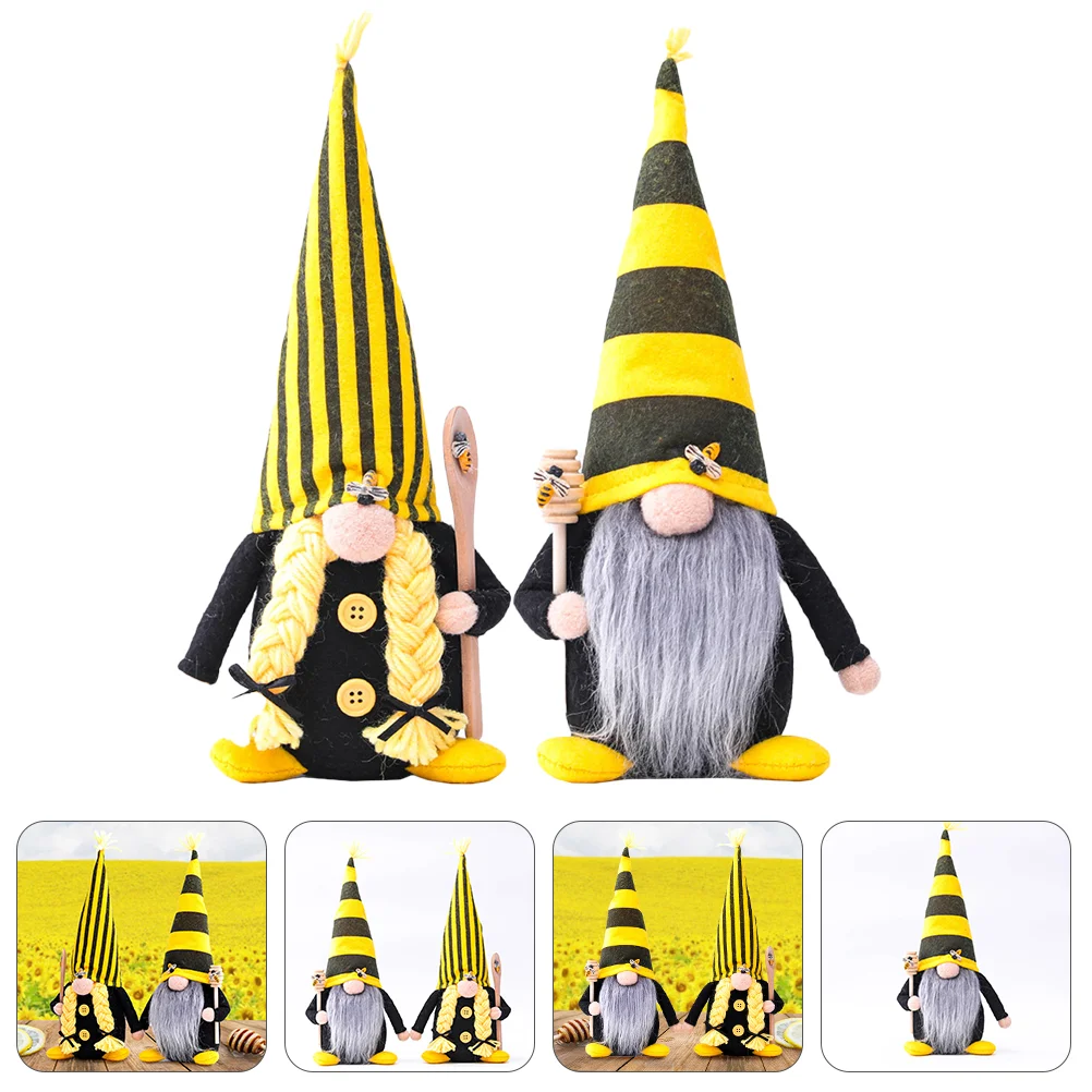 

2 Pcs Bee Fairy Gnome Dolls Christmas Luck Bringing Toy Standing Cloth Ornament