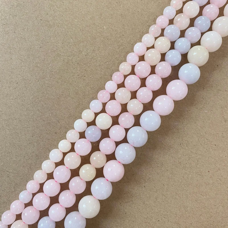 Natural Stone Smooth Mixed Morganite Color Jade Round Loose Beads 15