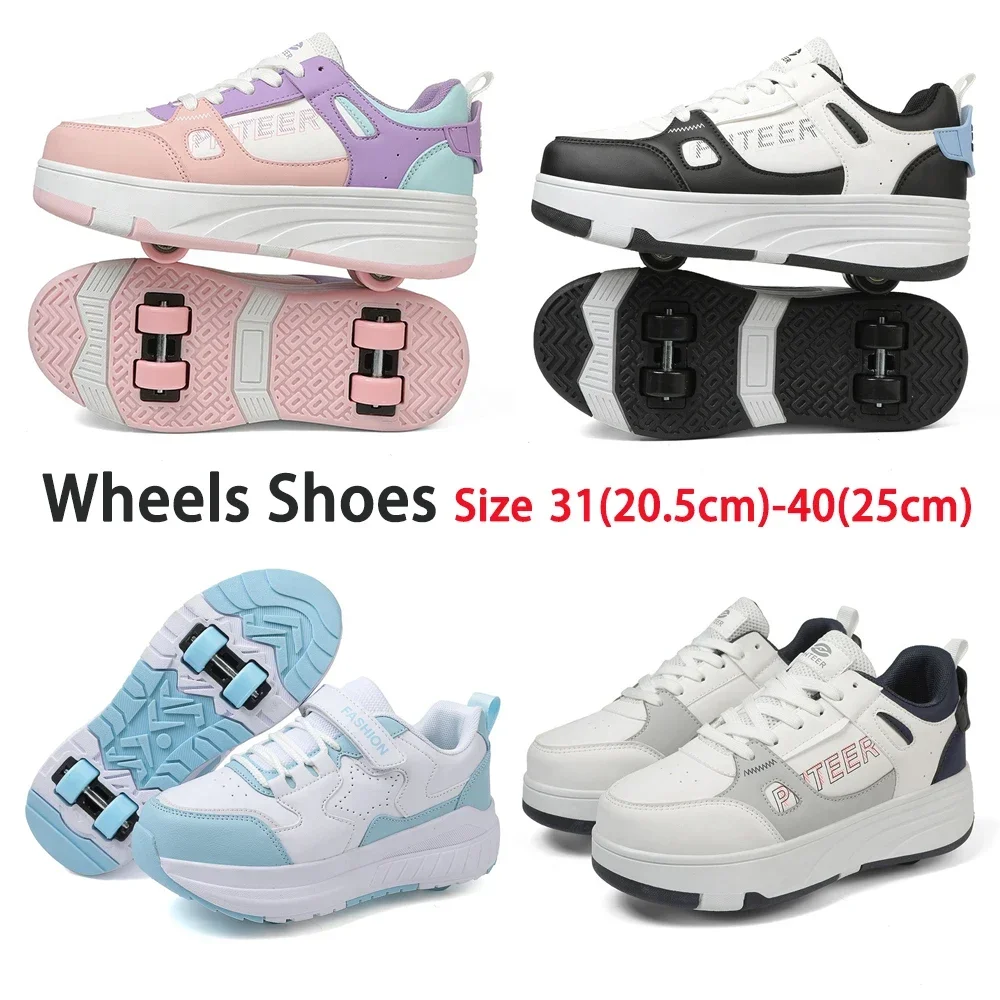 

Kids Wheels Shoes Boys Girls Roller Skate Shoes Outdoor Rotating Buckle Four-wheel Stunt Scooter Shoes Children Sneakers Gift