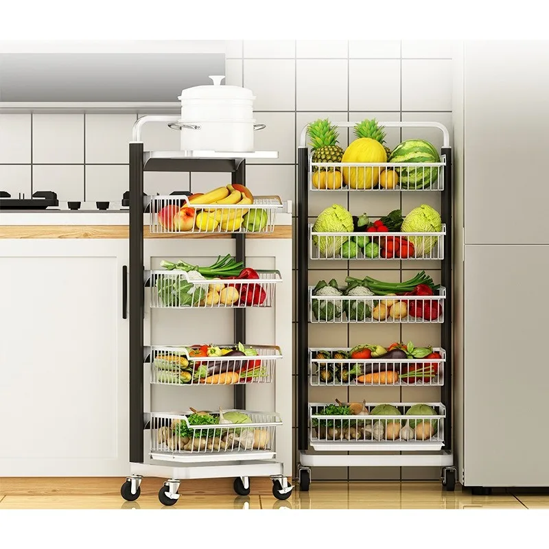 

Kitchen vegetable rack floor-to-ceiling multi-layer fruit storage basket stainless steel vegetable basket snack rack trolley