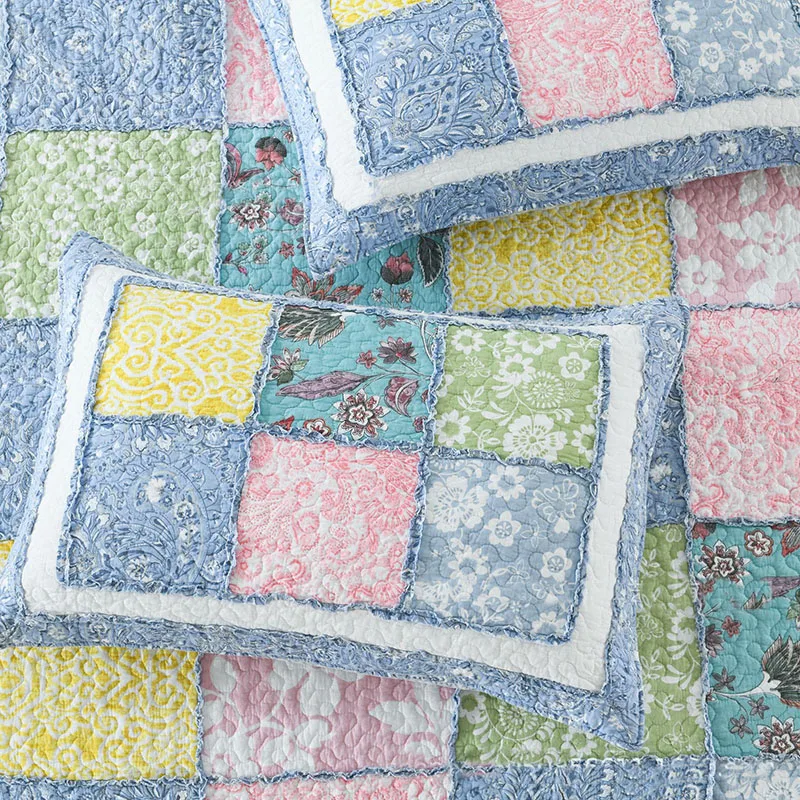 CHAUSUB 3PCS Queen Size Quilt Set Floral Cotton Patchwork Bedspread Comforter Lightweight Summer Coverlet Blanket for Bed