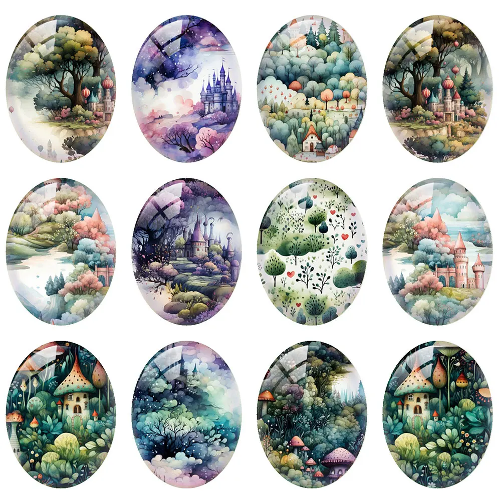 10pcs/lot Secret Forest Castle Fairy Oval Photo Glass Cabochon Flatback Demo Flat Back Cameo For Diy Jewelry Making Supplies