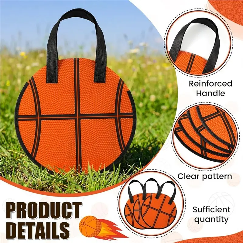 KSOL 12 Pcs Basketball Party Favor Bags 10 X 10 Inch Basketball Gift Bags with Handle Round Non Woven Gift Pouches