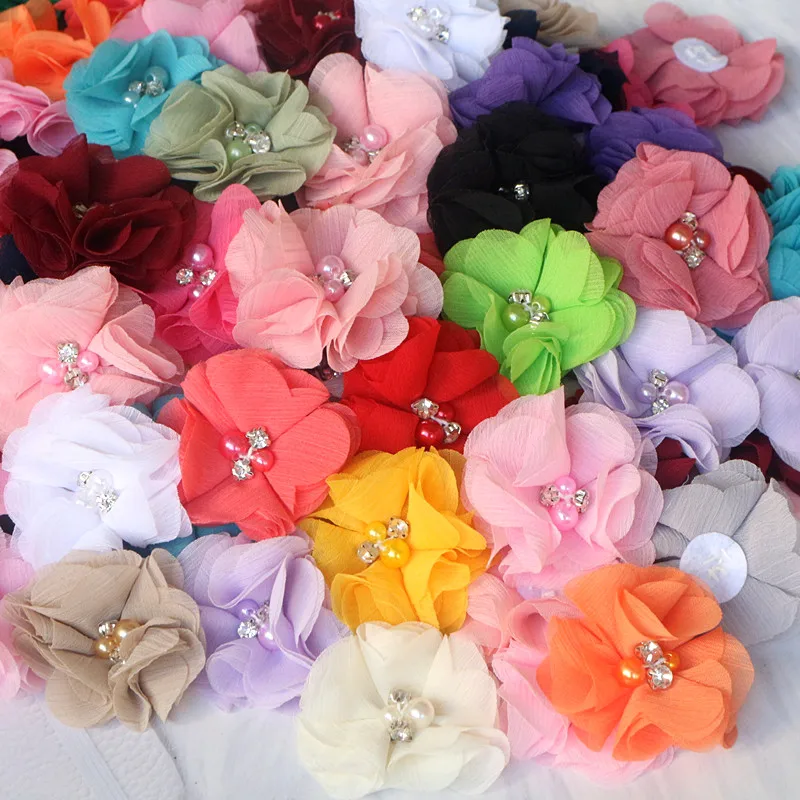 5PCS 6CM Chiffon Fabric DIY Flower Headwear Hat Dress Clothes Decoration Hair Accessories