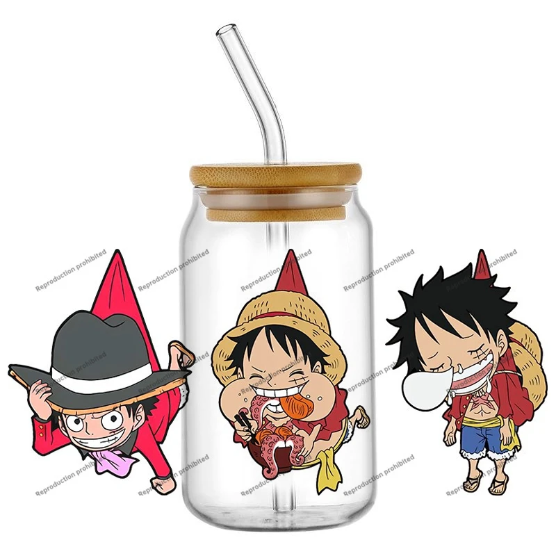 

One Piece Popular anime Customized Gift UV DTF Transfer Sticker Waterproof Decals For 16oz Libbey Glass Can Cup Wrap