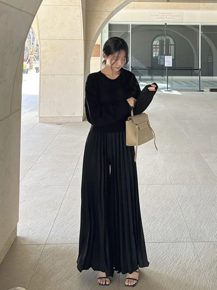 Spring Summer High Waist Long Pleated Pant Women Korean Style Loose Pleated Wide Leg Ladies Trousers Fashion Casual Woman Pants