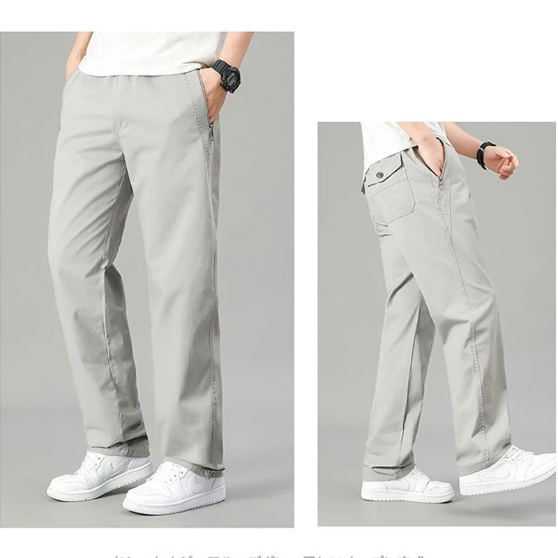 Pantaloni cargo da uomo di grandi dimensioni Pantaloni dritti larghi casual Pantaloni lunghi in cotone Tasche con cerniera Pantaloni da jogging da uomo