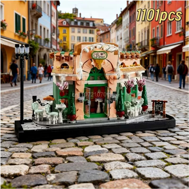 

2025 1101Pcs New product city street view series French cafe children's educational assembly toys boys and girls gifts