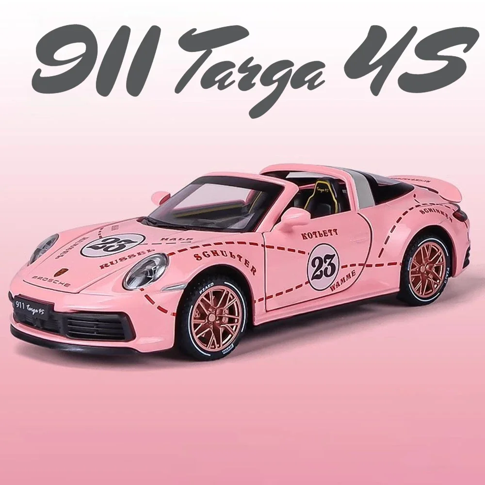 Scale 1:32 Porsche 911 Targa 4S Convertible Sports Car Model Alloy Diecast Lifting Tail Supercar Models Collection Presents Boys