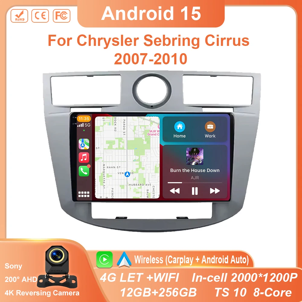 

Android 15 Car Radio For Chrysler Sebring Cirrus 2007-2010 Multimeida Player GPS Navigation 4G WIFI Carplay Auto Player Headunit