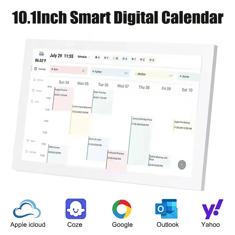 Calendrier numérique intelligent 10,1 pouces avec écran tactile IPS HD pour la famille, affichage interactif WiFi, planificateur mural, calendrier électronique