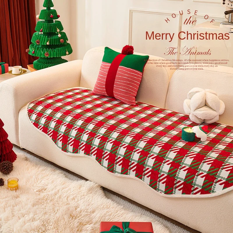 

Чехол для дивана с рождественской атмосферой, универсальная противоскользящая подушка для дивана из синели, всесезонная красная рождественская подушка для дивана, тканевый чехол
