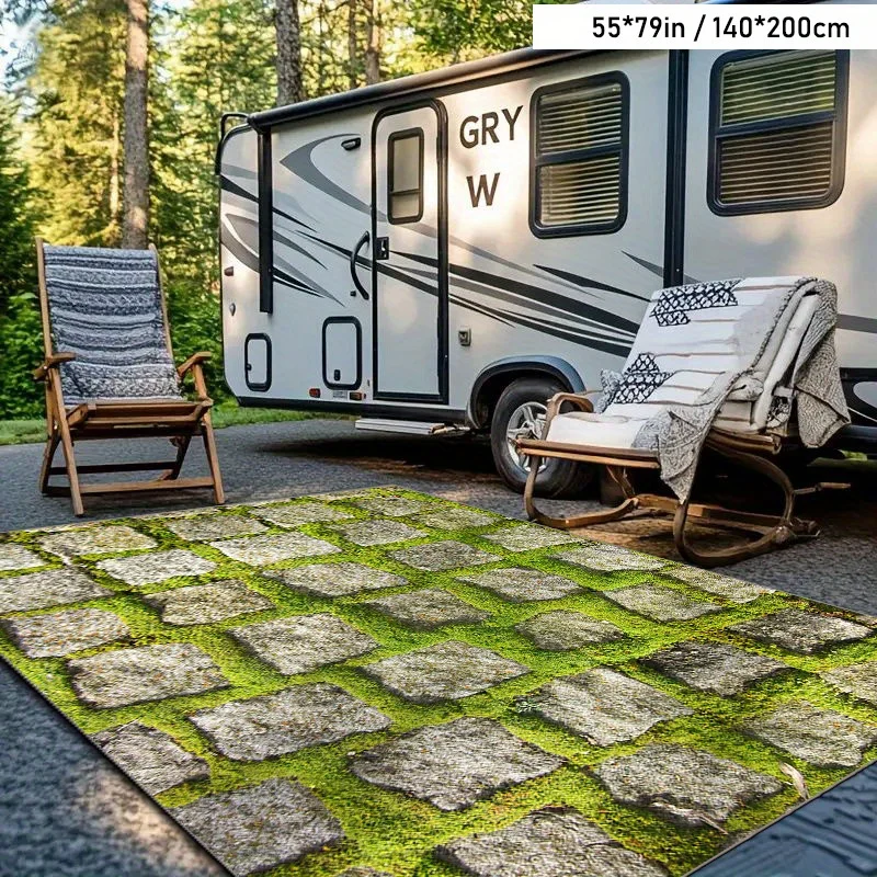 Modern Stone‑Pattern Printed Outdoor Area Rug, Non‑Slip Washable Floor Mat for Porch, Courtyard, Patio, Balcony