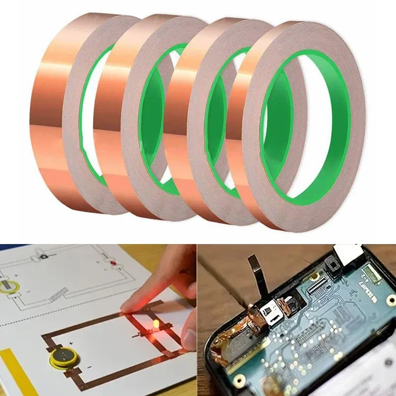 Double-Sided Copper Tape Conductive Copper Foil Tape for Stained Glass Conductive Tape for Guitar EMI Shielding Crafts Thermo