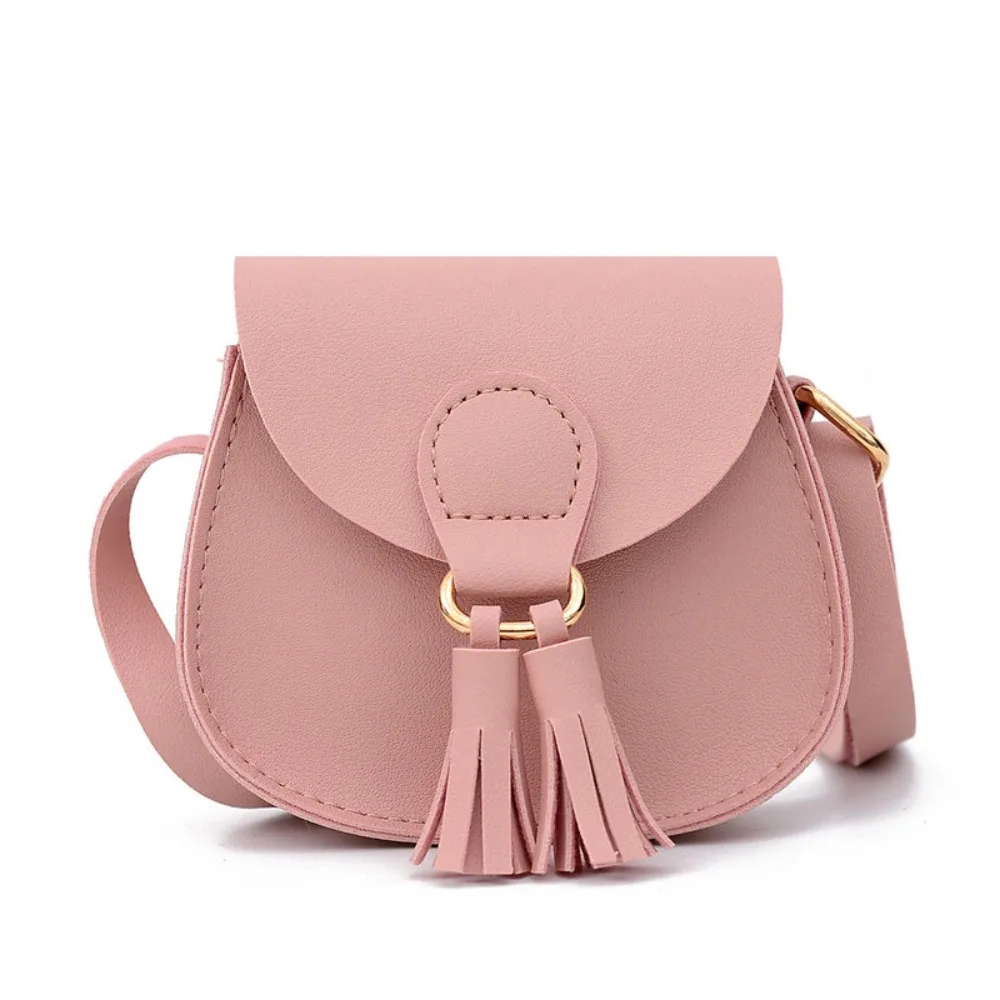Korean Style Hook Design Mini Kids Bag PU Leather Solid Color Shoulder Sling Bag Tassels Princess Purse Children Girls
