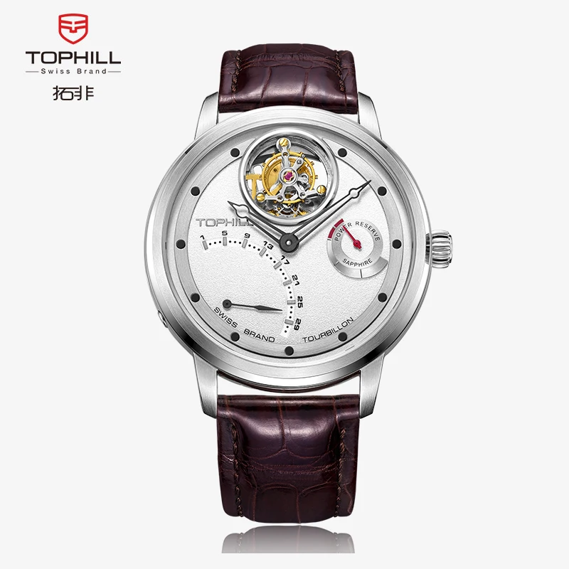 TOPHILL Tourbillon Swiss Crocodile Strap Waterproof Stainless Steel Sapphire Crystal Automatic Mechanical Watch for Man TU009G