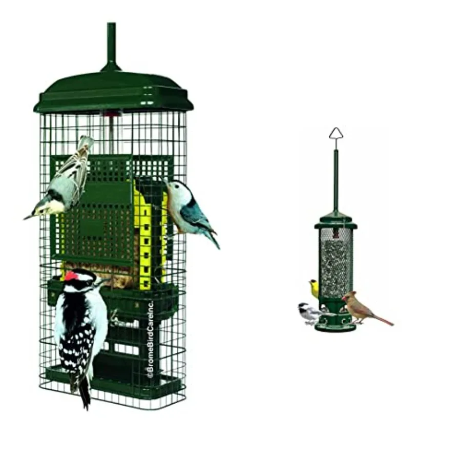 Suet Squirrel-Proof Bird Feeder for outdoor use, metal construction, black finish, dual suet trays + 4 metal perches, 2.6-lb ca