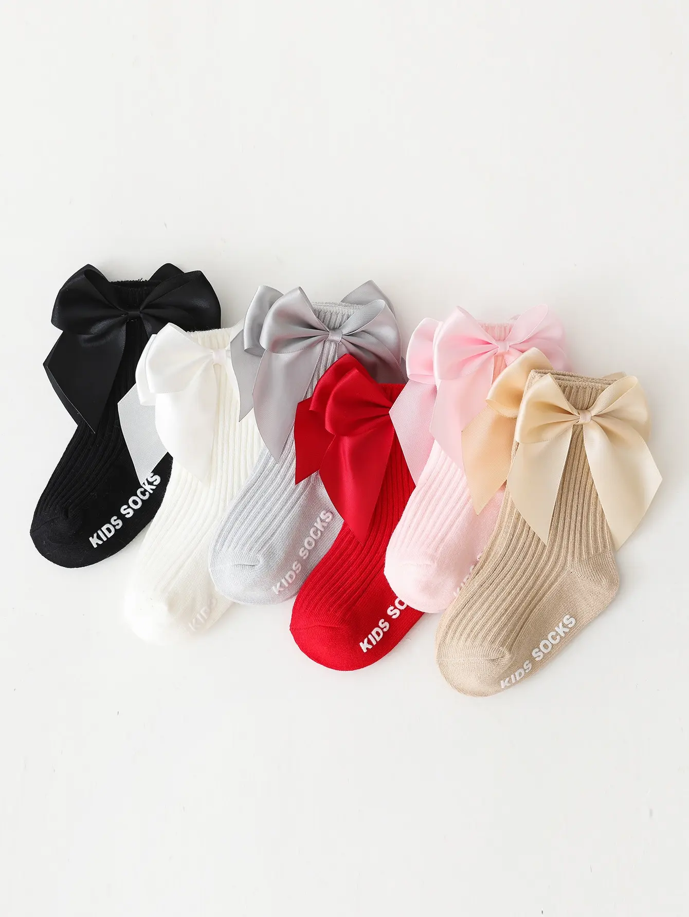 0-3Y Girl Kids Cotton Ribbed Socks Baby Anti-Slip Medium Tube Socks Bowknot Spring Autumn