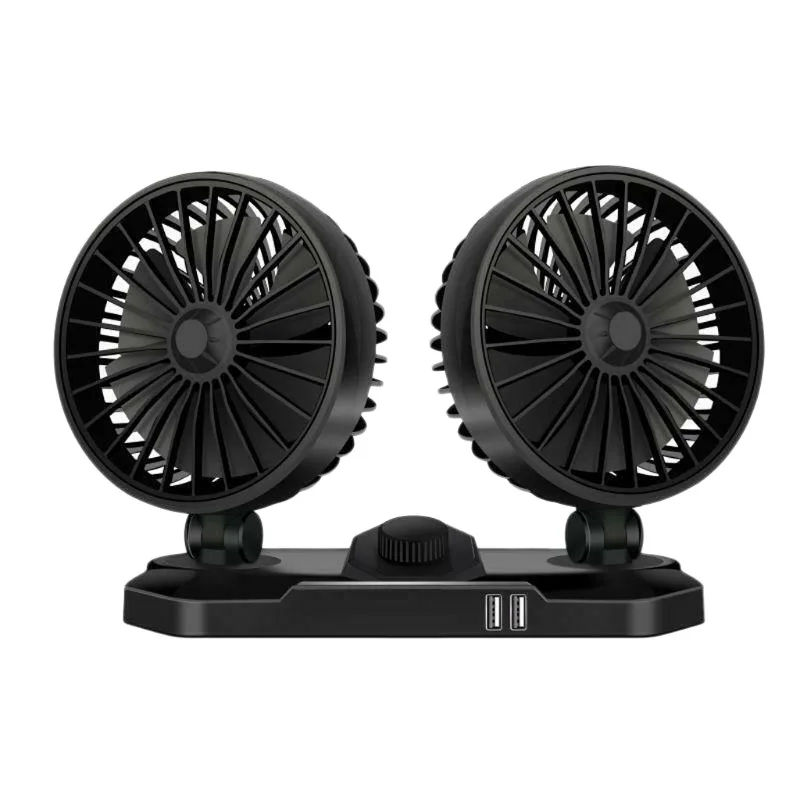 Car 24V Dashboard Cooling Fan with Dual USB Charger 360 Two Head 2-Speed for Universal