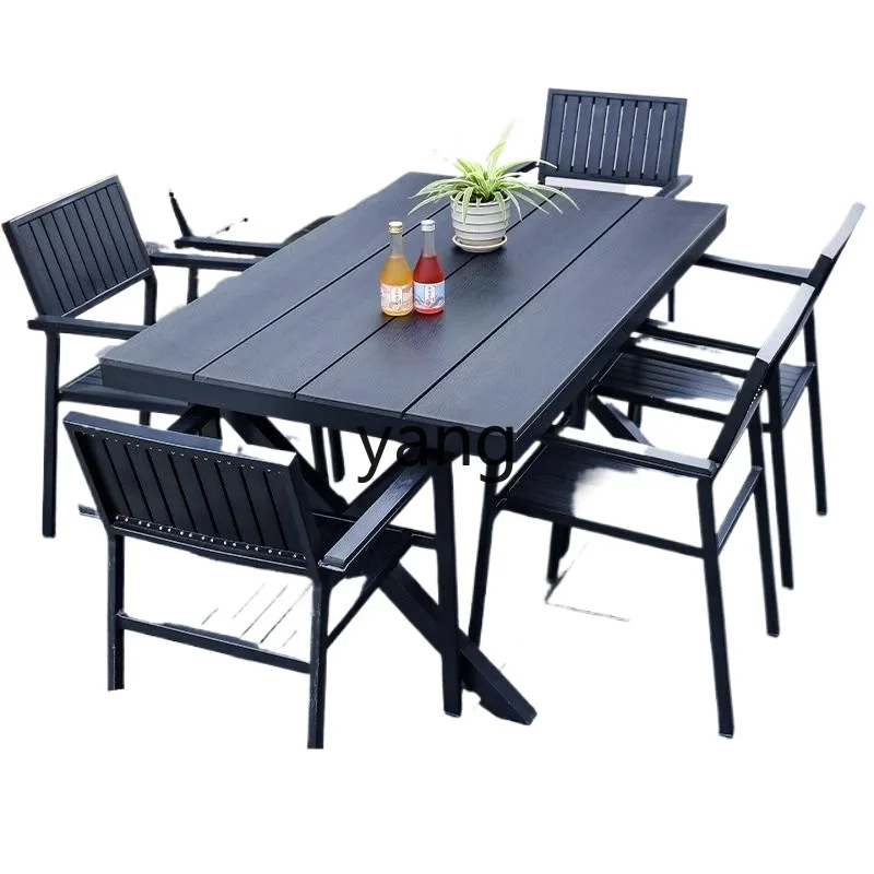 

YJQ outdoor tables and chairs courtyard dining outdoor open-air balcony garden combination plastic wood tables and chairs