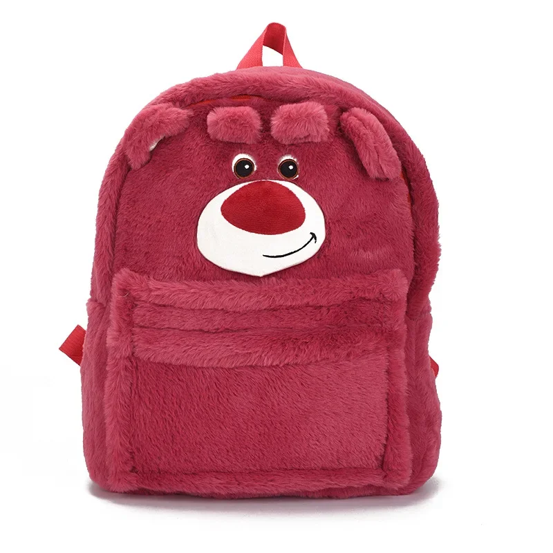 Strawberry Bear Backpack Cute Blue Fur Monster Capacity School Bag Plush Bag Boys Girls Anime Kawaii Cartoon School Bag Mochila