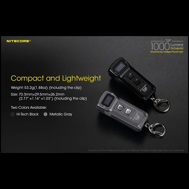 NITECORE TUP Intelligent Pocket Light 1000Lumen Hard Light Utilizes a CREE XP-L HD V6 LED Rechargeable High Power Led Flashlight