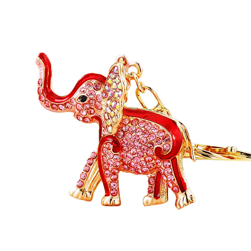 3D Auspicious Elephant Key Holder Chains Whole Enamel Colorful Crystal Bag Pendant Keyrings KeyChains